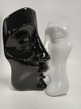 Modern Black and White Abstract Ceramic Face Sculptures