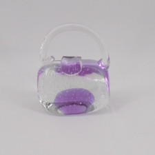 Vintage 1980s Murano Bullicante Handbag Shaped Purple Glass