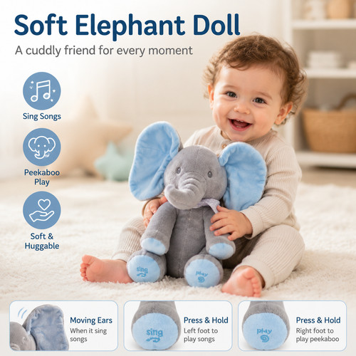 Peek boo elephant - plush, toy