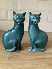 Vintage Poole Pottery Teal/Blue Cat Figurines Pair - Excellent Condition