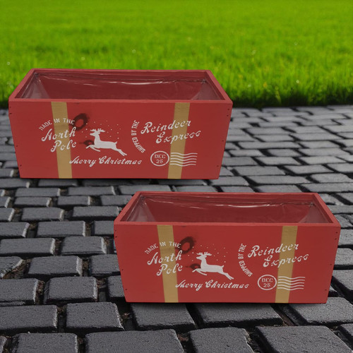 Wooden planter box reindeer - wooden,