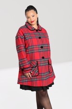 Hell Bunny Red Tartan A-line Swing Coat Stanley Plaid Coat New Size L UK Size 14