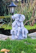 Solar Garden Ornament Boy and Girl on a Bench Decor outdoor Indoor