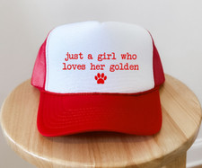 Just a Girl Who Loves Her Golden, Retriever, Red, Otto Brand Trucker Hat