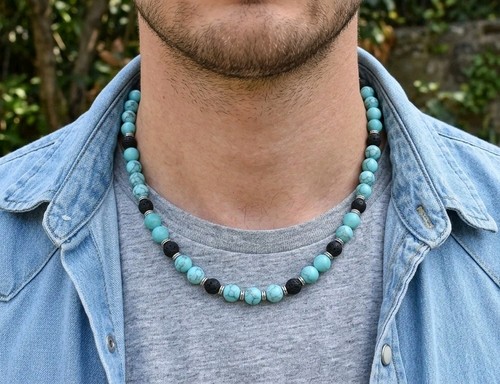 Men jewelry necklace lava - ,