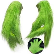 Adult Christmas Green Grinch Plush Gloves Xmas Cosplay Costume Hand Decoration
