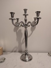 Large Antique Style Silver Tone Metal Five Sconce Candelabra - 60cm Tall
