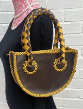 Vintage Miss Sixty Handbag Brown Yellow Leather Grab Tote Y2K