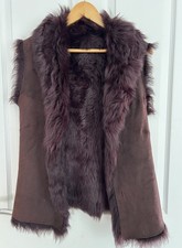 SHEEPSKIN GILET FUR SHEARLING VEST SUEDE JACKET FUR BURGUNDY WINE UK6-8 