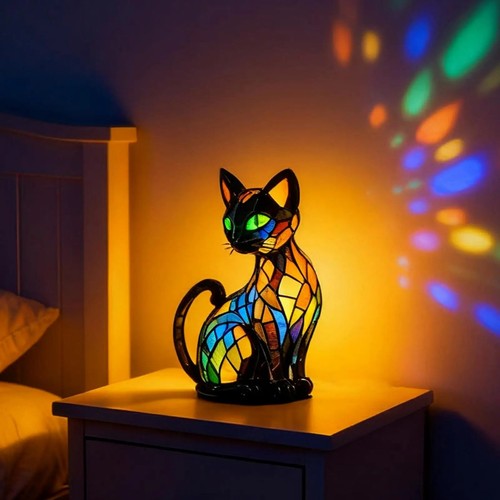Cat lamp stained glass - stained,