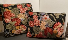 Needlepoint Throw Pillows Wool Floral Pink Roses Pansy’s Shabby Chic Cottage (2