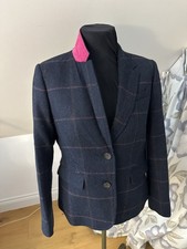 Joules Navy Portman Check Tweed Wool Blazer Jacket , Fully Lined UK14 Excellent 