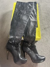 River Island Women's Over-The-Knee Platform Silver Stilleto Size 6