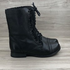 Steve Madden Combat Boots Womens 6M Troopa Black Leather Zip Lace Up