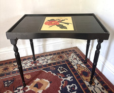 Vintage Black Folding Tray Table With Rose Design