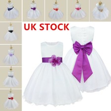 UK_Girl Big Bowknot Party Pageant Wedding Flower Girl Dress Prom Dress Ball Gown