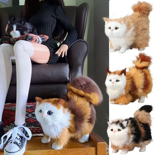 Realistic cat plush toy soft - realistic,