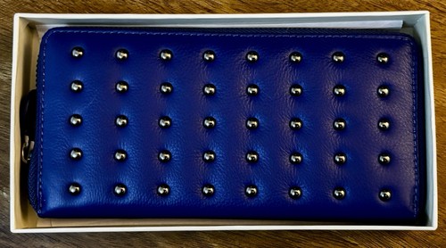 Blue leather zip around wallet - zip-around,