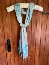 Peony Light Blue Rectangular Ladies Scarf - Nautical - Tasselled - Ex Condition