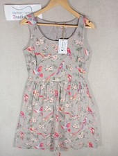 Cath Kidston Dress Womens English Country Birds Cotton S/M 10 Grey Purple Pink