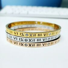 5mm Classic Roman Numeral Bangle Crystal Bracelet Surgical Stainless Steel *UK*
