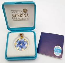 Murano Glass Pendant 20mm Antica Murrina Blue Millefiori Boxed Sterling Silver 