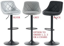 Bar Stools Black Grey Silver Faux Leather, Kitchen Breakfast Bar, 1 , 2, 3, 4