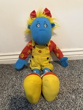 Tweenies Bella Soft Doll Plush Toy – Blue Face, Yellow Hair, Red Bow & Dungare
