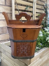 Antique 19th Century Chinese Water Bucket with Lid Carved Detail Qing Dynasty