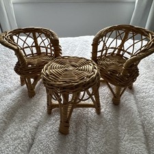 Wicker Dolls Furniture  Chairs & Coffee Table only. Barbie scale size. 