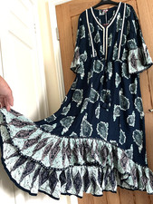 Joe Browns Blue & Turquoise Green Paisley Print Long Midi Dress, Size 18-20