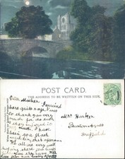 Elgin Cathedral and River Lossie Valentine's Moonlight Series 1905 postmark