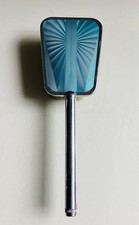 Vintage Art Deco Hairbrush, Guilloche Back Turquoise And Chrome Hair Brush