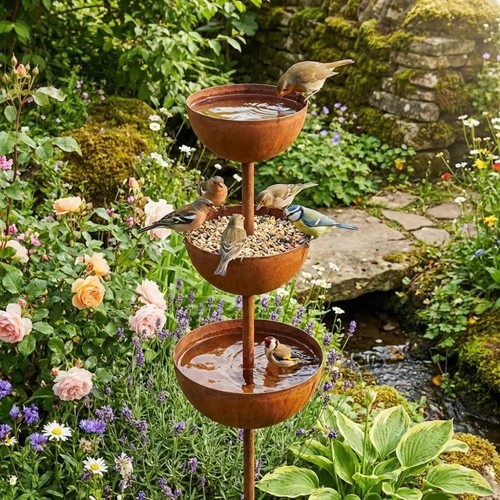 Metal rain catcher stake bird - metal,