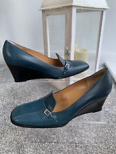 BALLY Wedge Heel Shoes Pumps Beautiful Turquoise Italy Leather UK 7 40.5 US 10