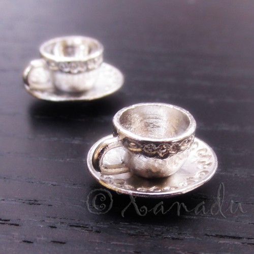 Teacup charms 14mm dark - teacup,