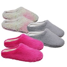 Womens Slippers Ladies Moccasin Fluffy Memory Foam House Hard Sole Slip On Slide