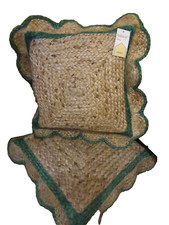 2 x habitat scallop edge JUTE cushions fresh vintage NATURAL with GREEN TRIM NEW