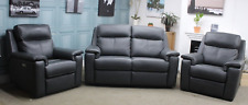G PLAN ELLIS STATIC 2 SEATER SOFA & 2x ELECTRIC CHAIRS, CAMBRIDGE PETROL LEATHER