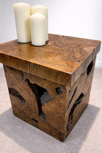 Rustic solid wood cube side - rustic,