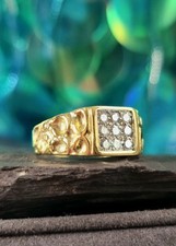 Solid 18ct Yellow Gold Men's Signet Ring Pinky Finger size Q Diamond 0.25ct