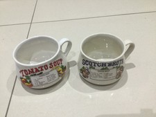 Vintage Ceramic Soup Mugs With Recipes Printed Set of 2 Retro Collectible