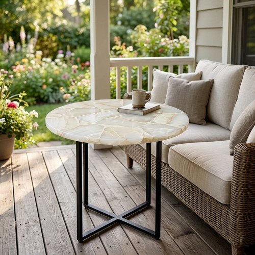 White onyx round coffee table - coffee,