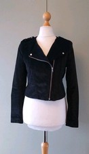 Ladies H&M Cropped Size 8/10 Black Velvet Biker Jacket
