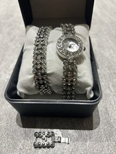 Really Nice Philip Mercier Silver Tone And Diamonds Watch And Bracelet Set 
