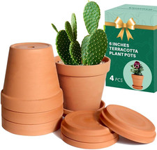 Vensovo 15Cm Clay Pot for Plant with Saucer - 4 Pack Large Terra Cotta Plant ...
