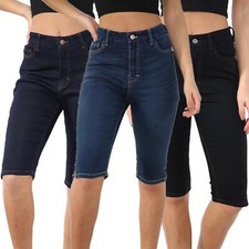 Womens Denim Shorts Magic Shaping High Waist Summer Knee Length Shorts