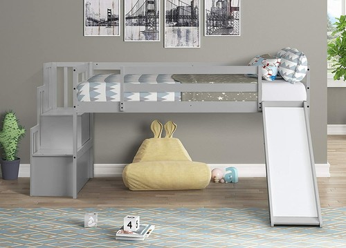 Low loft bed with slide - low,
