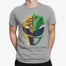 Power Rangers Mens T-Shirt Official White Green Ranger Face Mighty Morphin Shirt