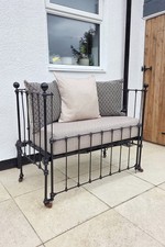 Victorian Wrought Iron Baby Cot Bed Repurposed Day Bed Bench Seat Black Beige